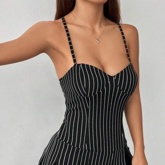 Material Girl Duo-2 Style Blk/White Striped Flair Skater Dress Size L - Picture 4 of 13